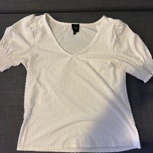 W5 Cream Textured V-Neck Puff Sleeve Tee